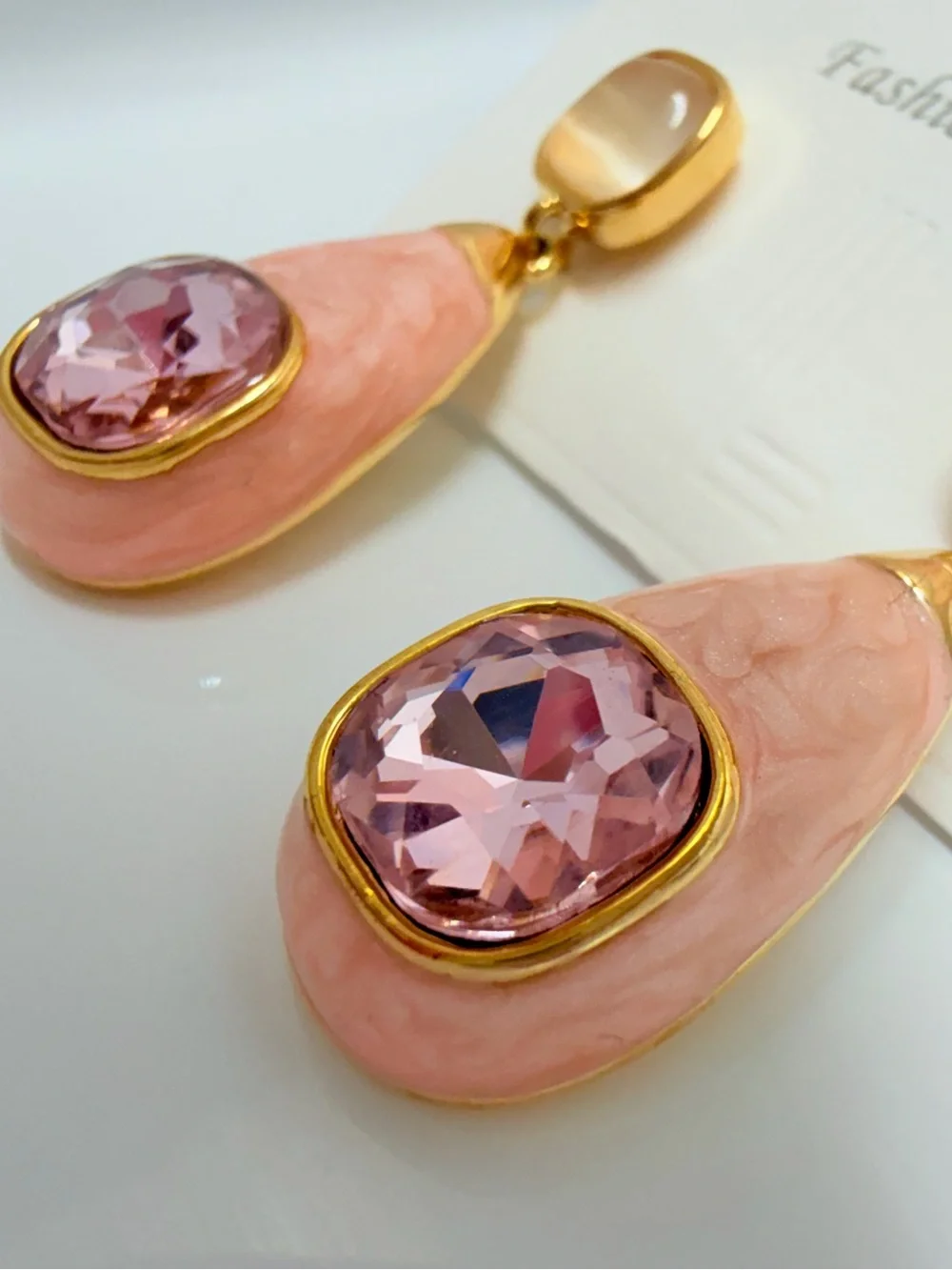 Pink Teardrop Earrings with Faceted Lilac Stones Lead and nickol free